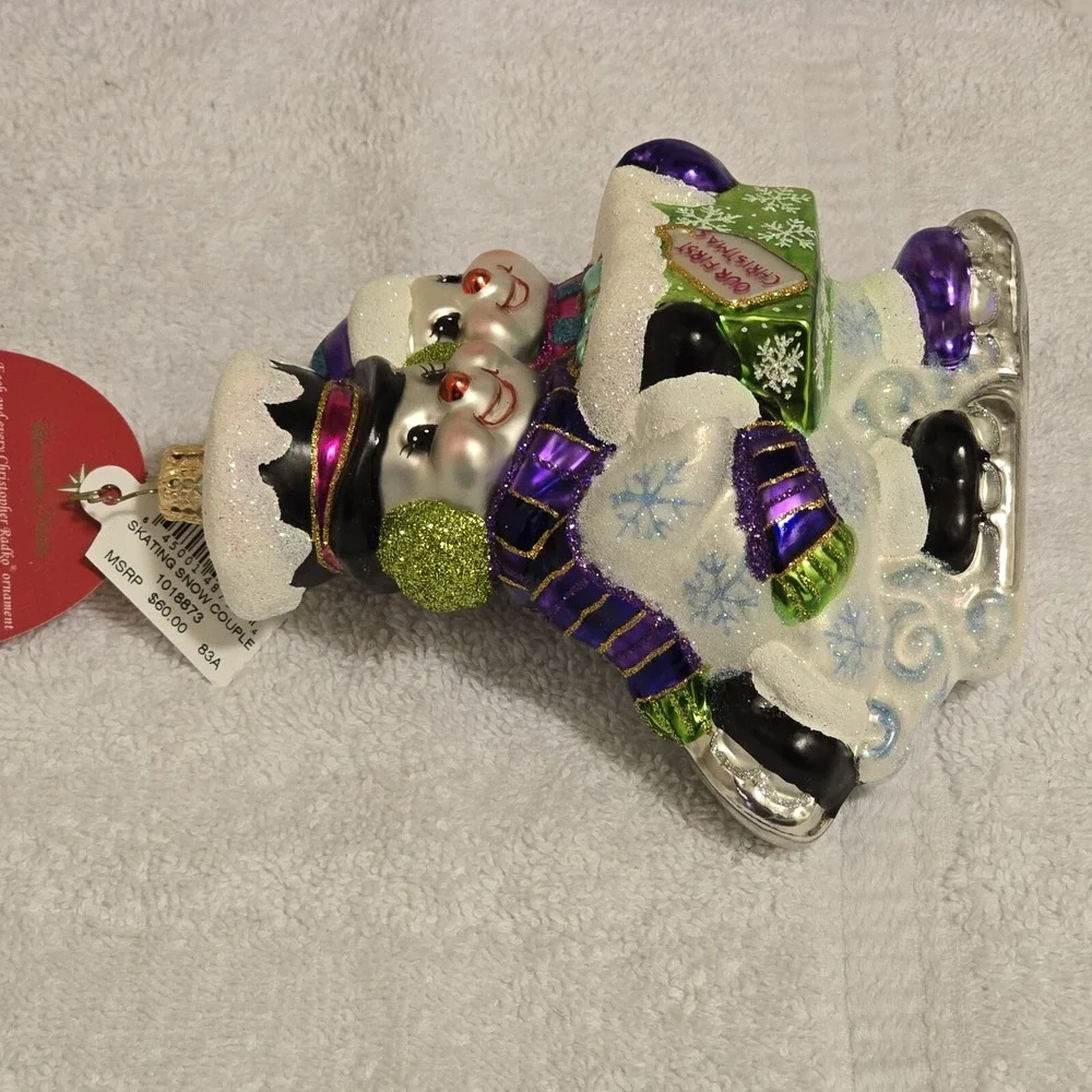 New Radko 1018873 Skating Snowman Couple Our‎ First Christmas Ornament